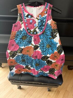 Mini Boden Floral Sleeveless Tank dress in Blue, Pink & Orange